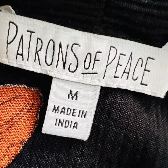 Patrons of Peace Black & Peach Floral Long Lightweight Soft Kimono Blouse - Med - Picture 7 of 9